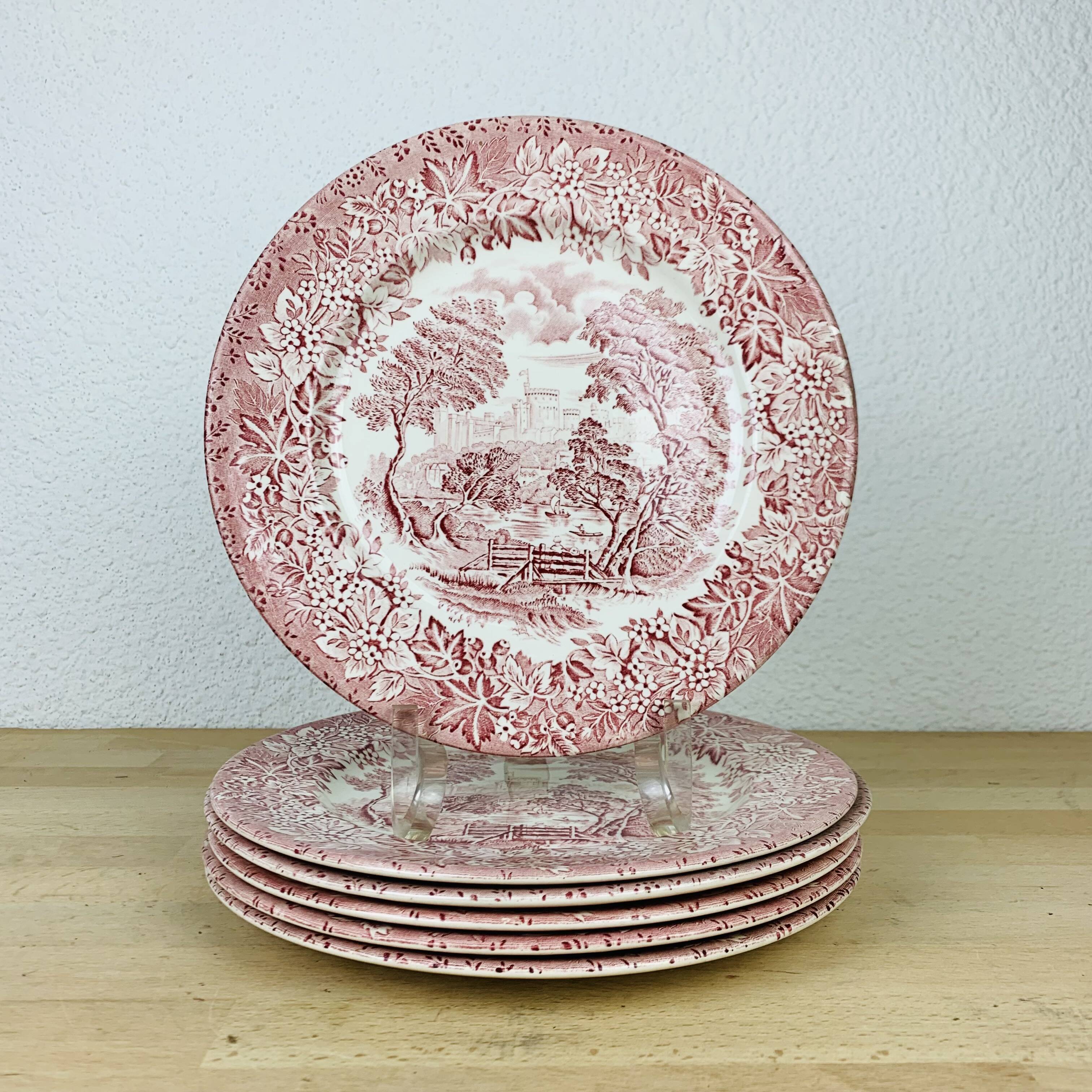 6 English red ironstone plates
