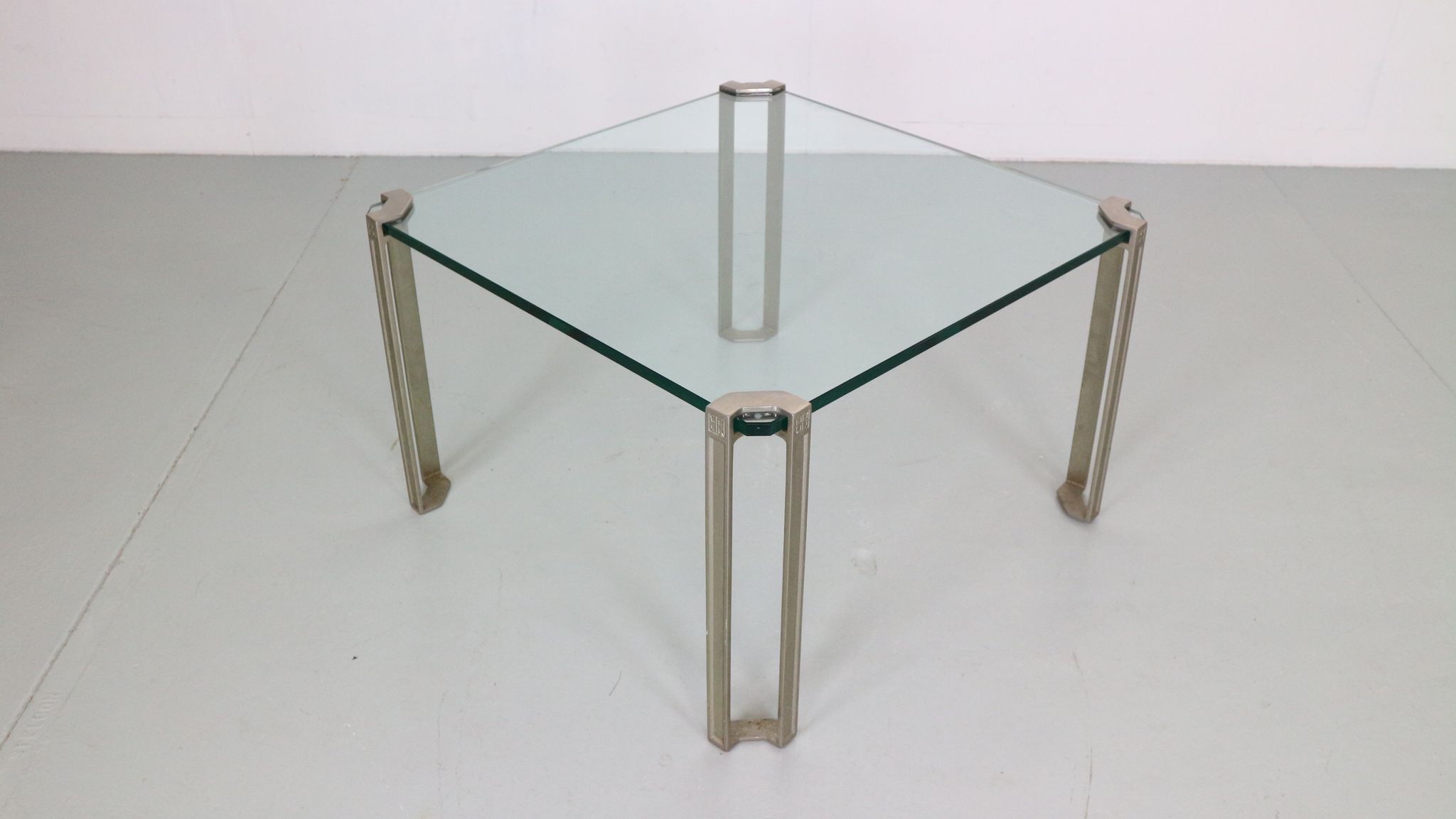 Peter Ghyczy for Ghyzcy Square Glass Coffee Table, 1970's Hollywood Regency