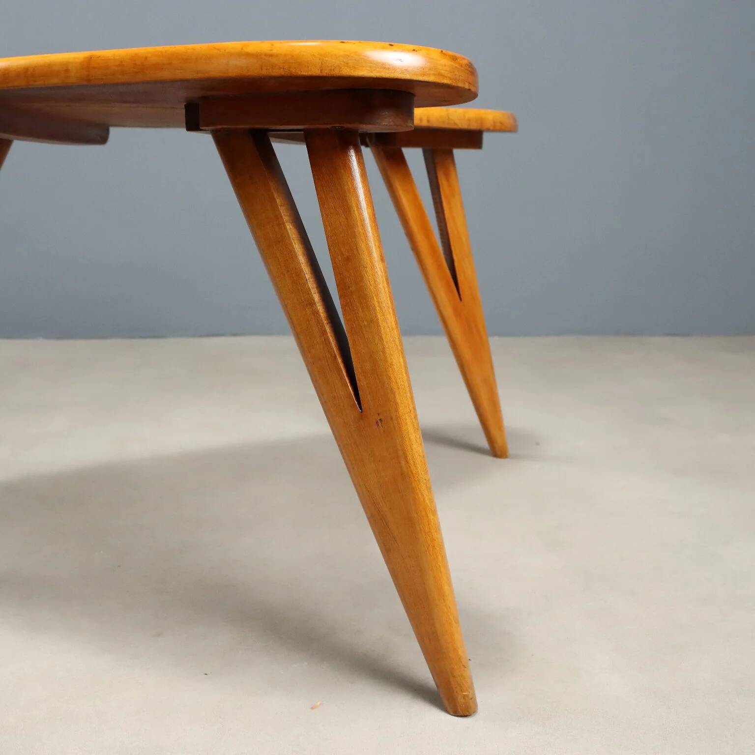 Vintage beech wood coffee table, painted, design from the 1950s.