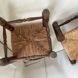Pair of low oak and straw chairs