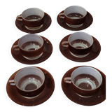 6 Duralex cups and saucers in colour - vintage