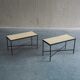 Set of 2 minimalist metal side tables with plaster-fiber tops
