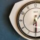 Vintage formica clock octagonal silent wall pendulum "FFR black white ash"