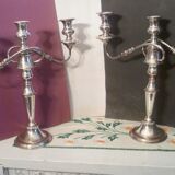Large pair of candlesticks / candlesticks 3 lights in silver met.t.
