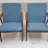 Pair of blue boomerang armchairs by Antonin Suman for Ton (Thonet) 1960