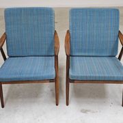 Pair of blue boomerang armchairs by Antonin Suman for Ton (Thonet) 1960