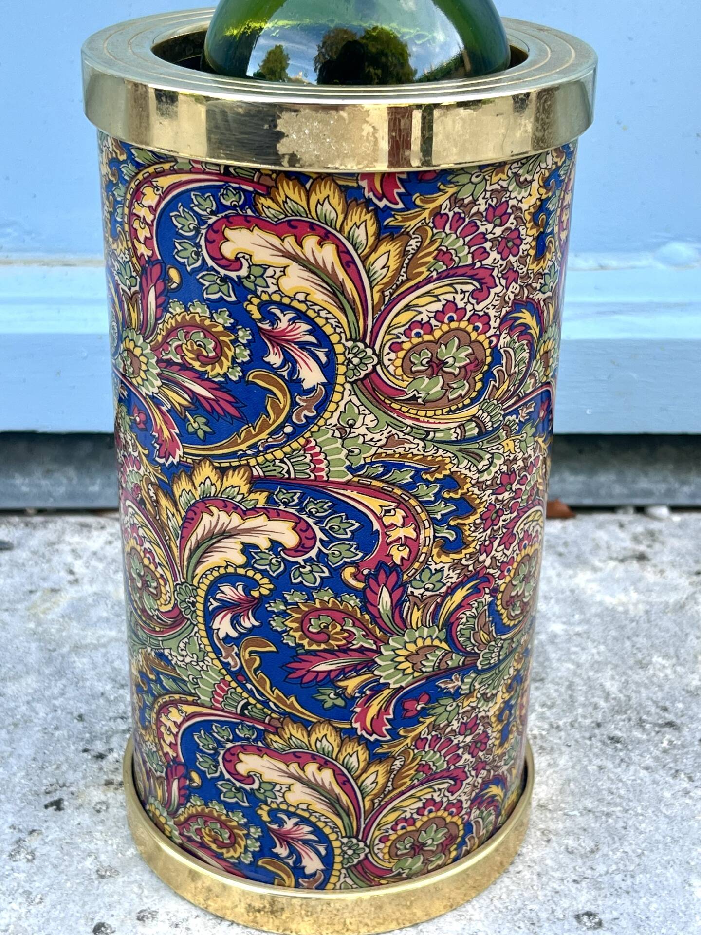 Wine Bottle Cooler Retro 1960s Paisley French Ice Bucket Gold Trim