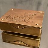 German compartmentalized stamp box early twentieth GHG Gesch holly leaf