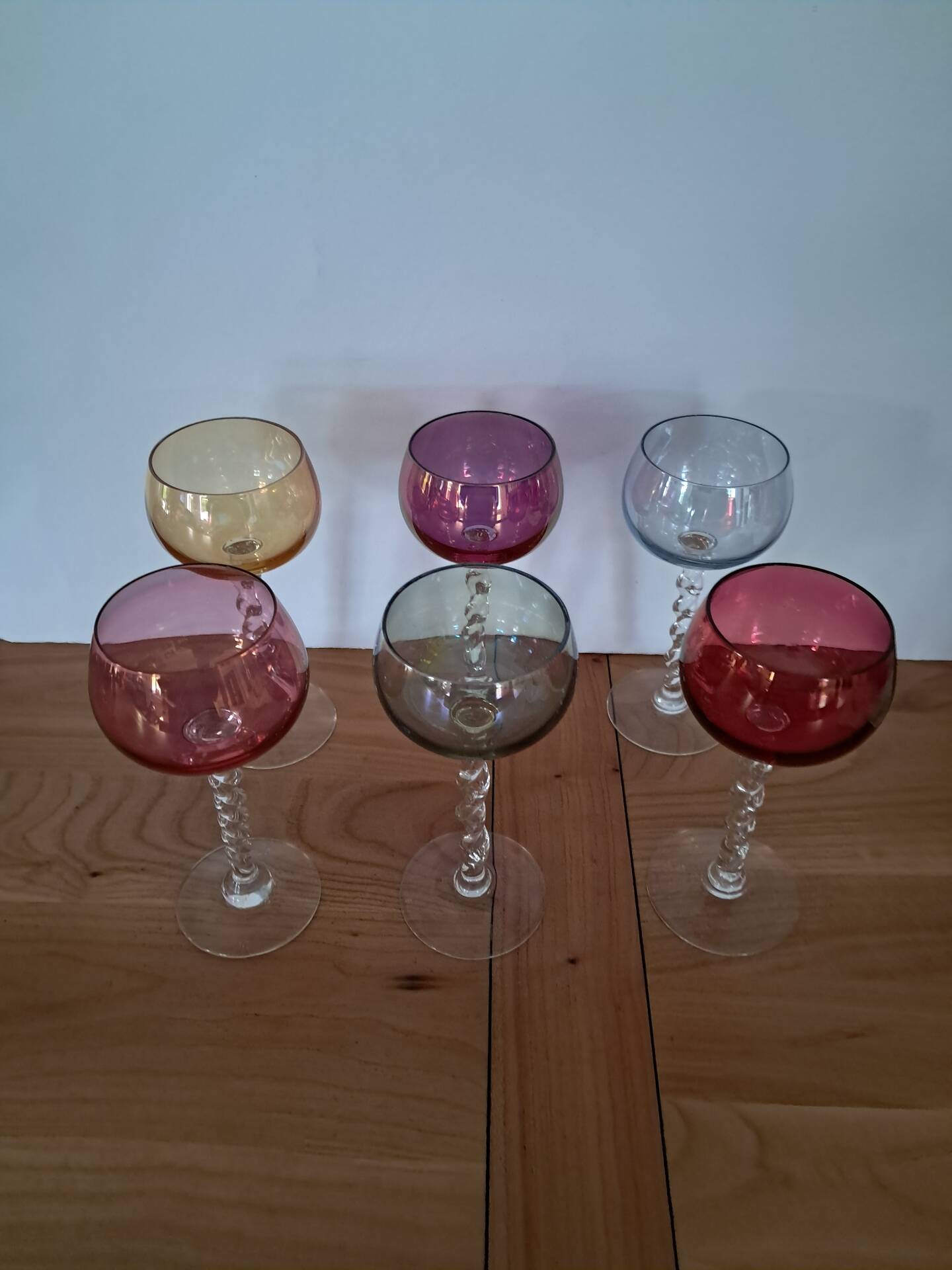 6 verres Arlequin en verre soufflé, années 60