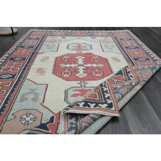 1970s Vintage Turkish Handmade Wool & Cotton Pink Area Rug 175x265