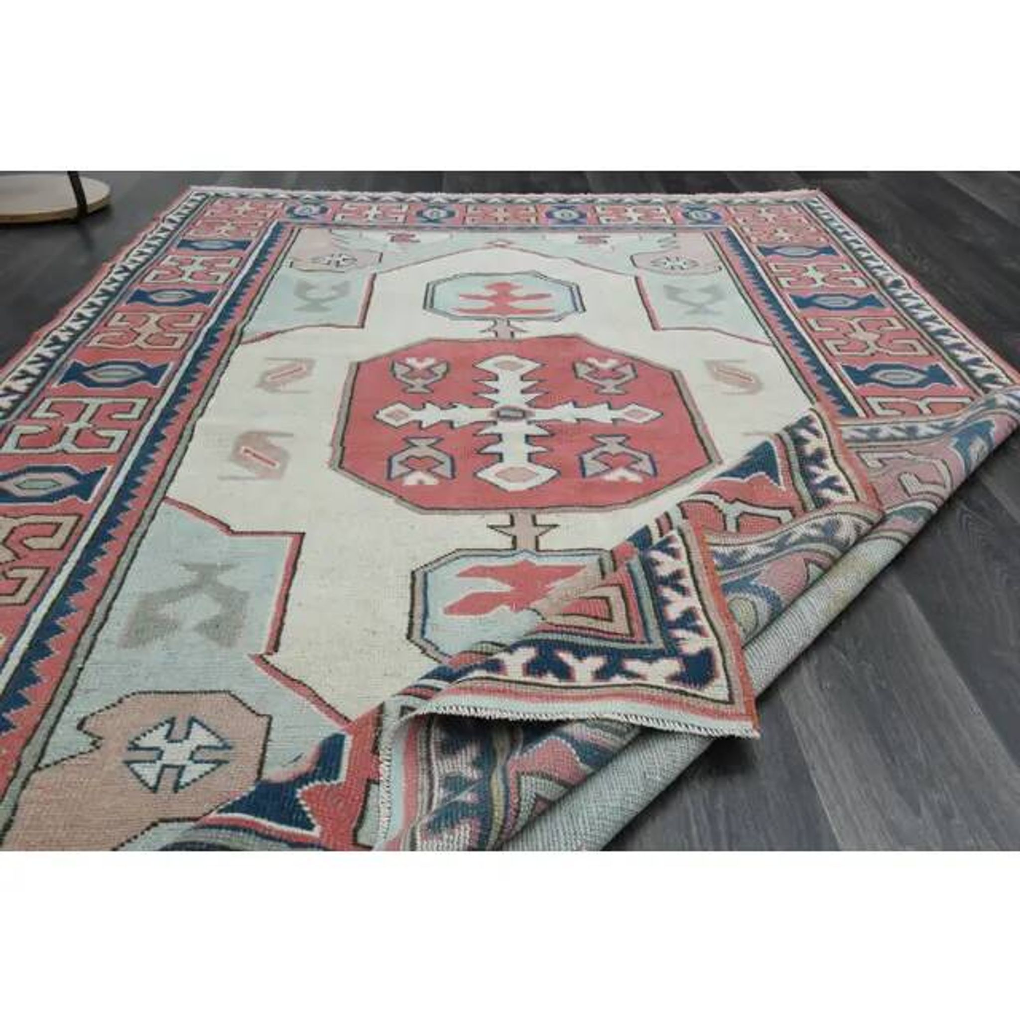 1970s Vintage Turkish Handmade Wool & Cotton Pink Area Rug 175x265