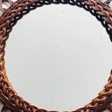 Round rattan mirror, 49 cm. Vintage 70s