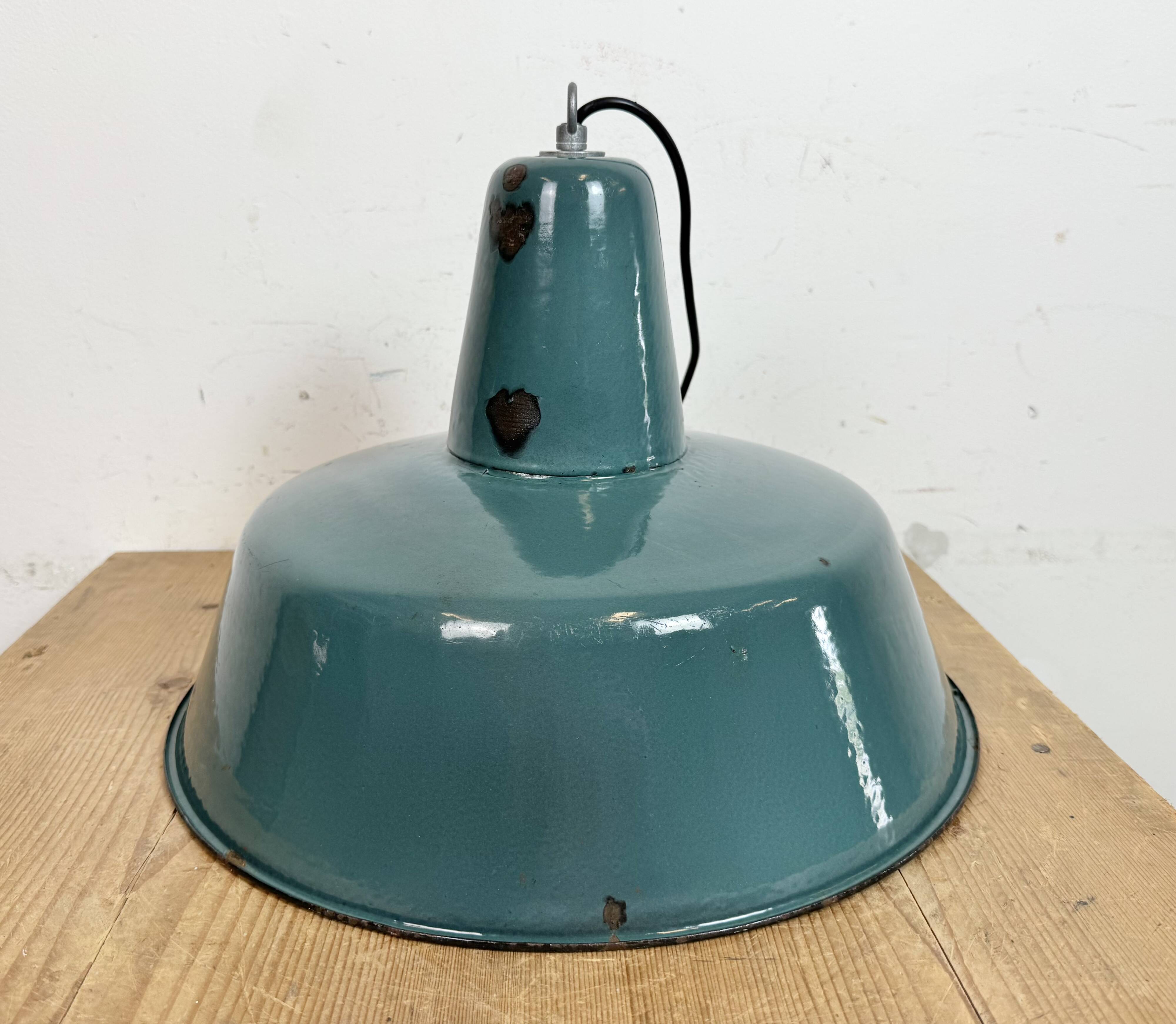 Large Industrial Petrol Enamel Factory Pendant Lamp, 1960s