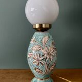 Lampe vintage en céramique et opaline blanche.