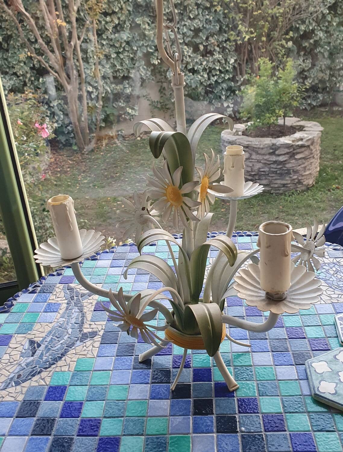 Wrought iron flower chandelier