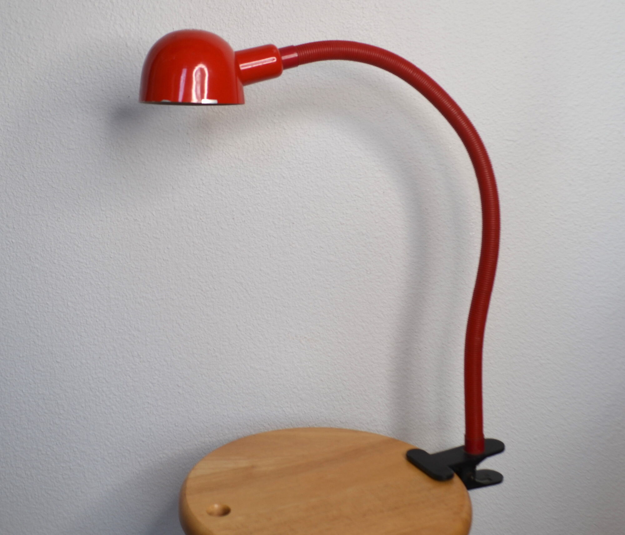 Red articulated clip-on desk lamp vintage
