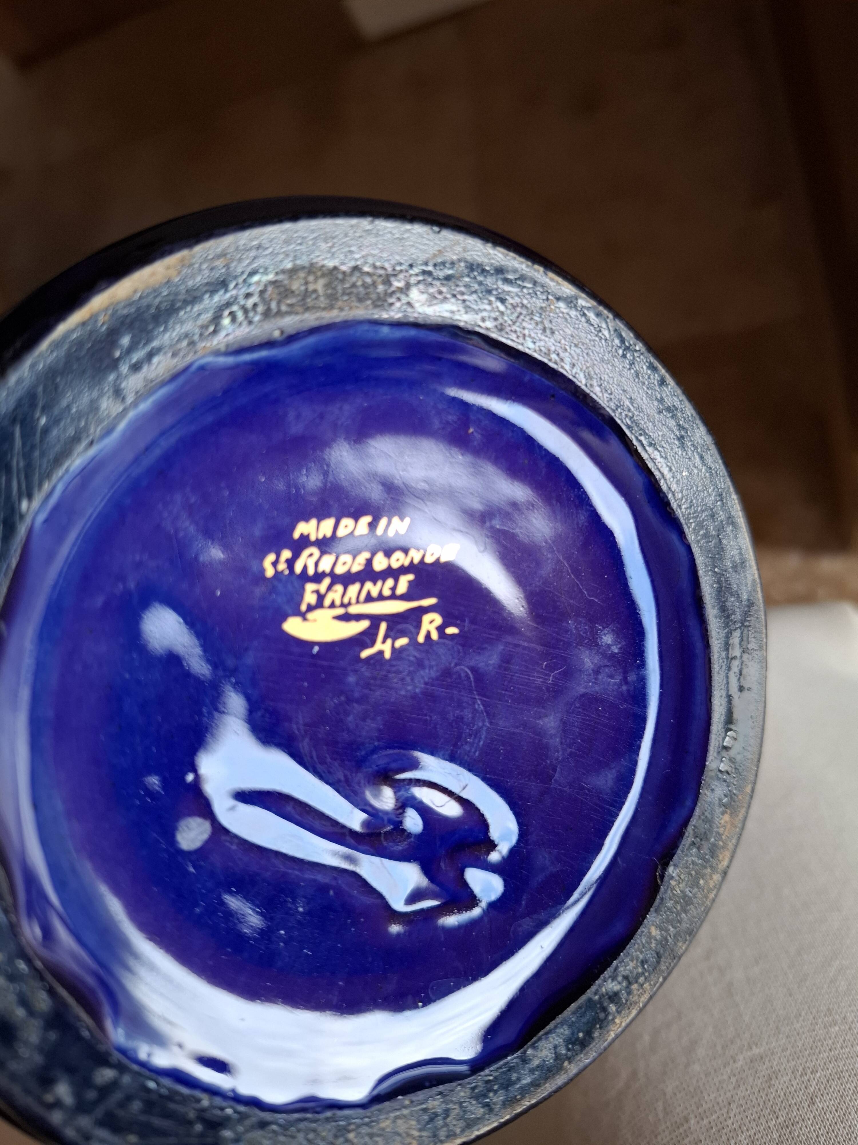 Blue vase from Tours, signed Gustave Asch, Sainte Radegonde
