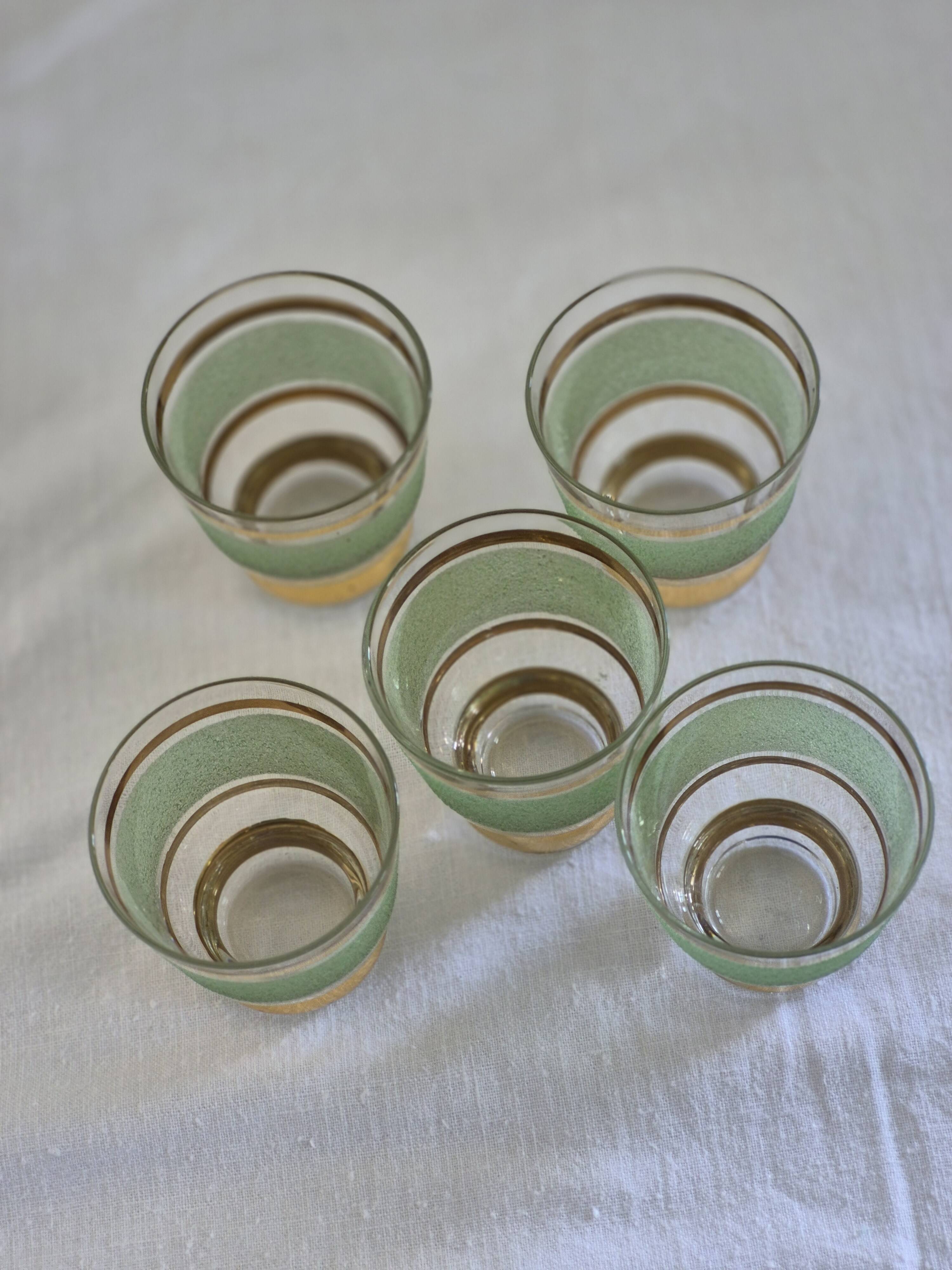 Vintage liqueur service in frosted celadon and gold glass – 1950s
