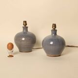 Pair of blue-glazed stoneware lamps