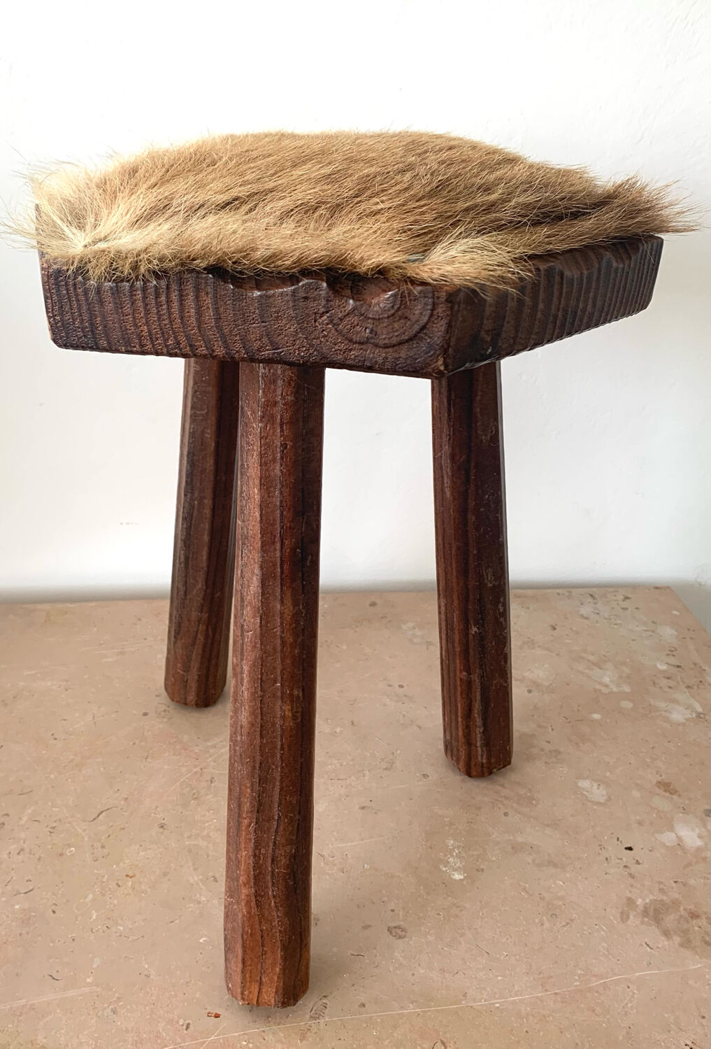 Wood and skin tripod stool