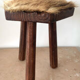 Wood and skin tripod stool