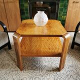 Square art deco coffee table in light wood