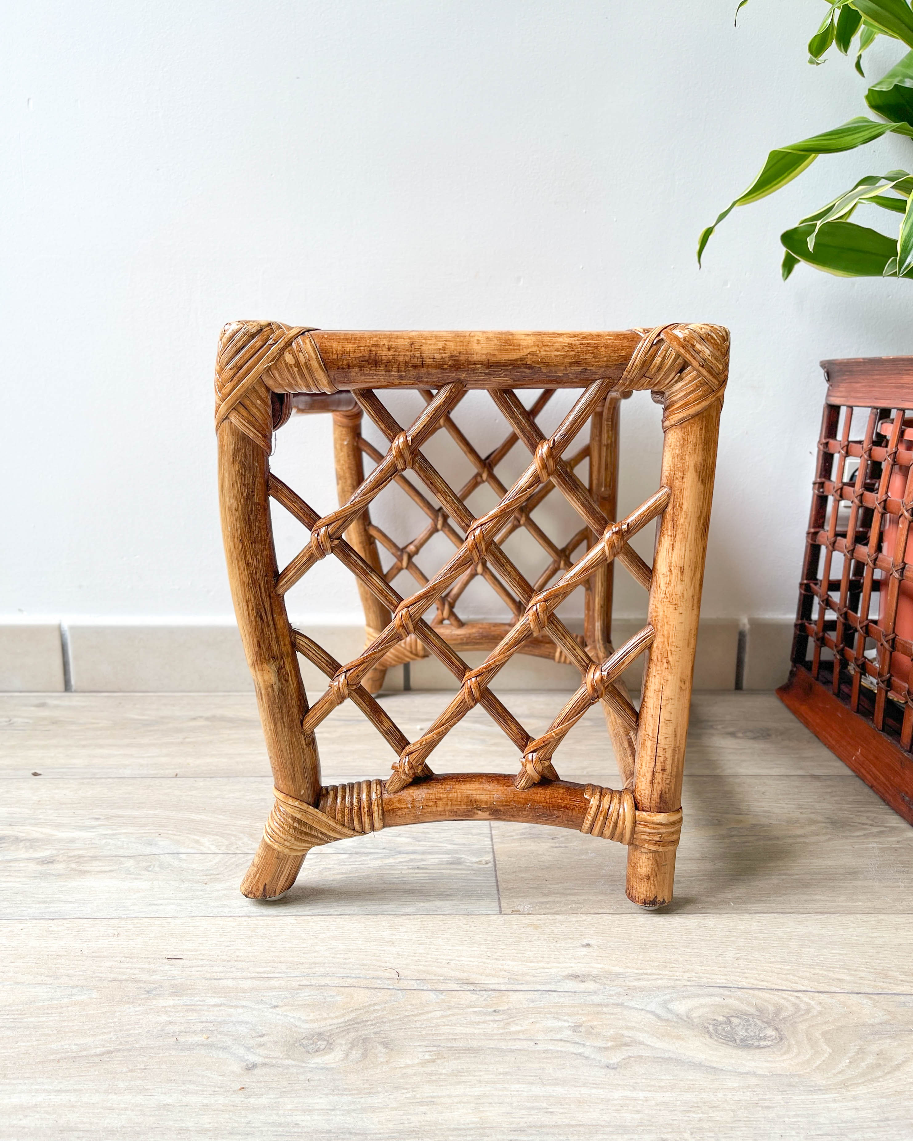 Vintage trundle tables in bamboo and rattan