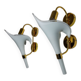 Pair of white fleur-de-lis wall lights, Murano glass, Italy, 1970