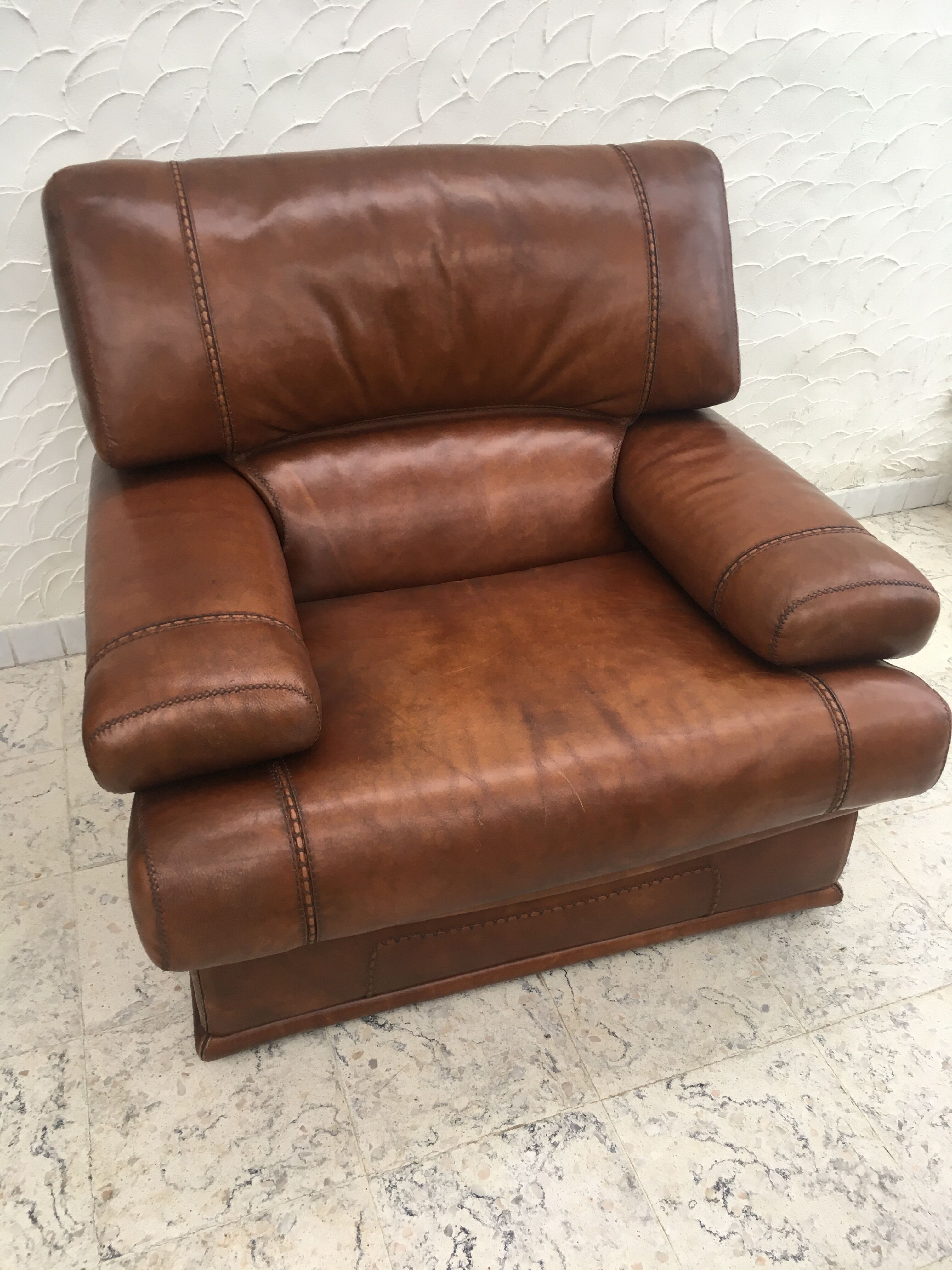 Sofa and leather armchair