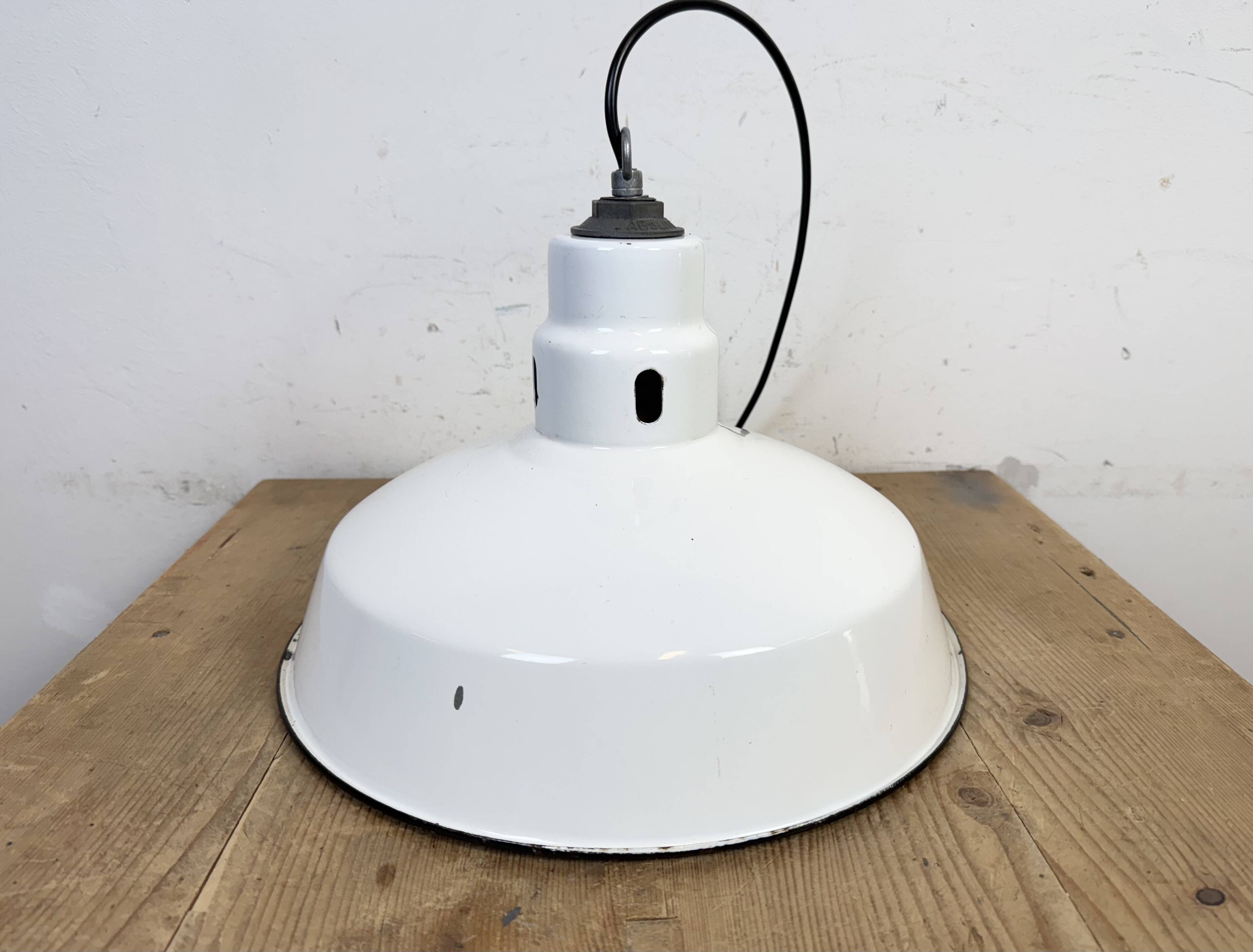 Industrial White Enamel Factory Pendant Lamp from Abolite, 1960s