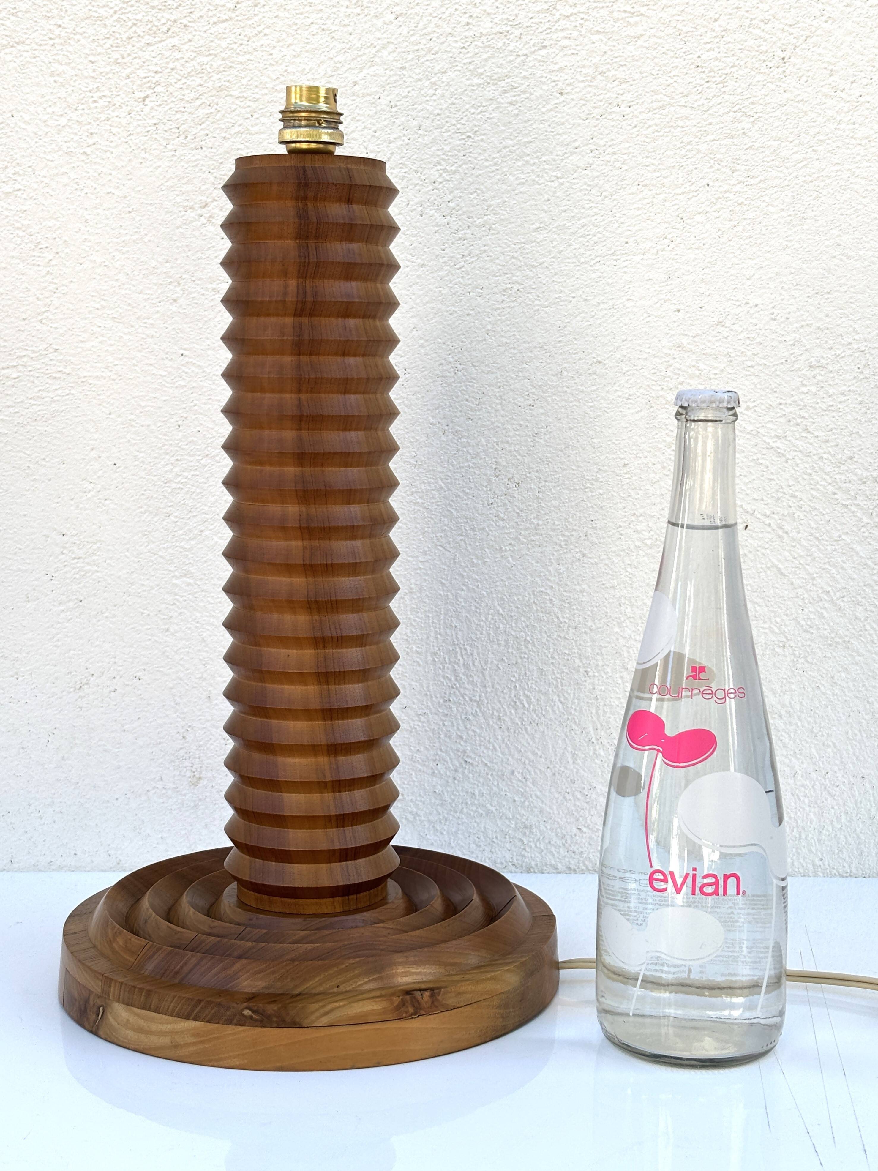 Vintage turned wood lamp base by Charles Dudouyt from the 1940s-1950s.