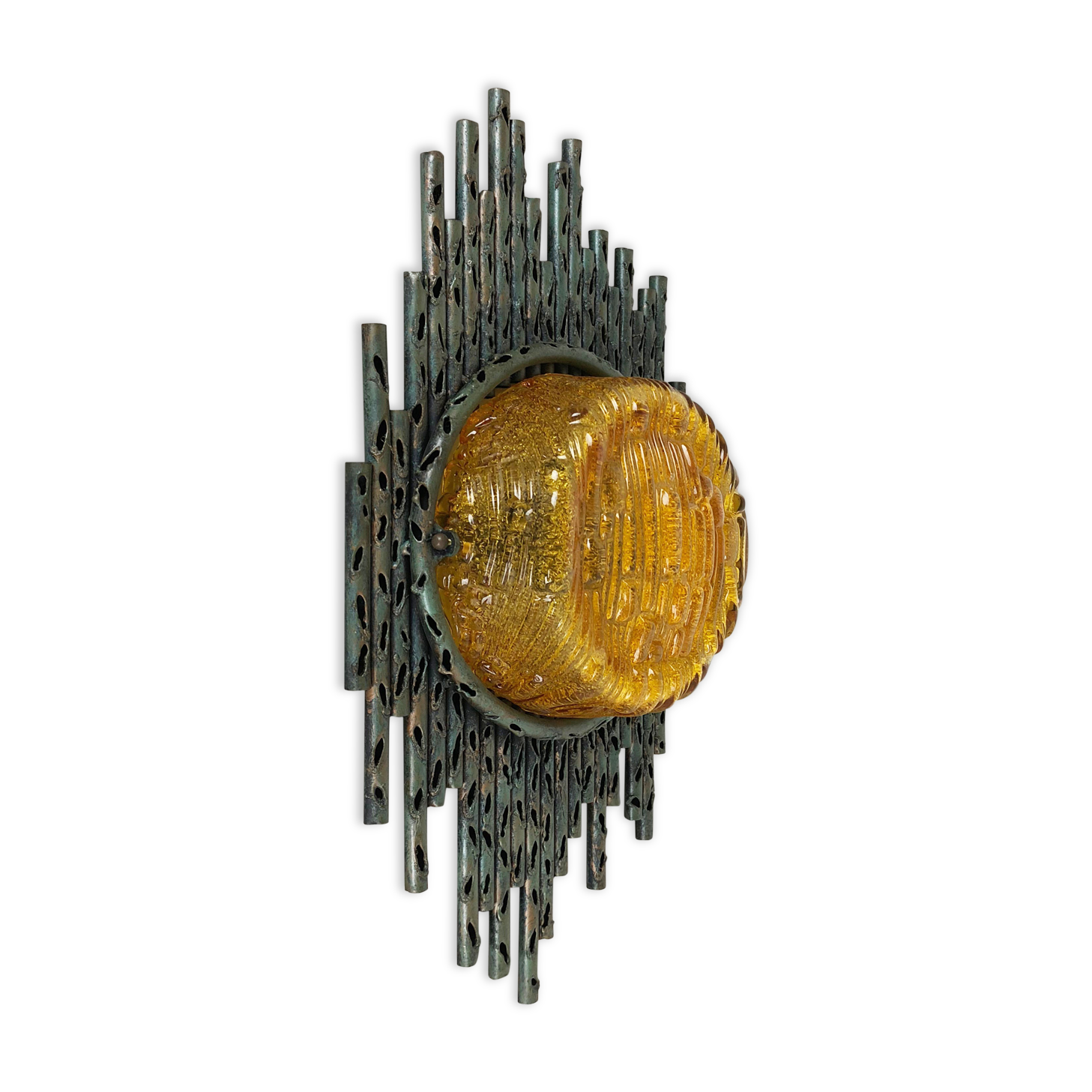 Brutalist Copper Wall Scones Light with Glass by Marcello Fantoni, Italy, 1960s