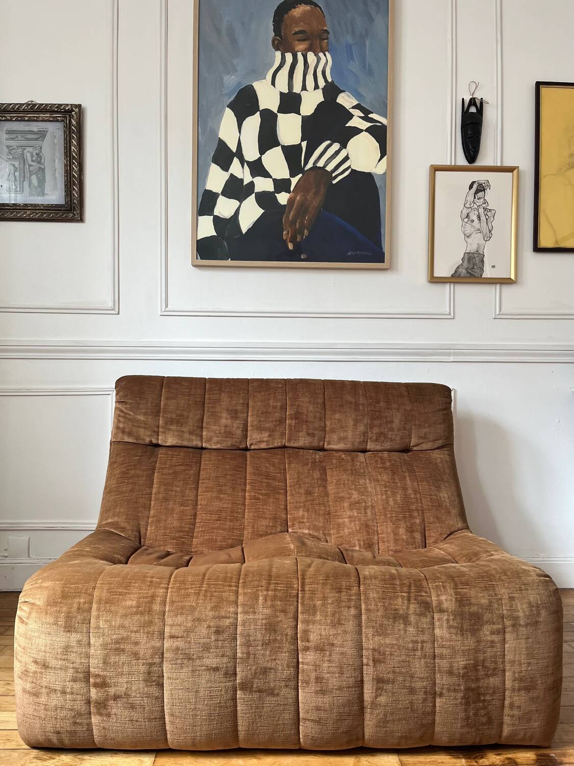 2-seater armchair in fawn velvet, Steiner edition 1970