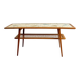 Mosaic coffee table, teak and straw, created by designer Paul Jensen.