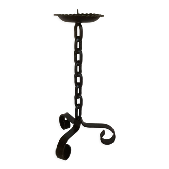 Candlestick brutalist wrought iron tripod chain