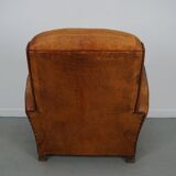 Vintage French Cognac-Colored Leather Club Chair, 1950s