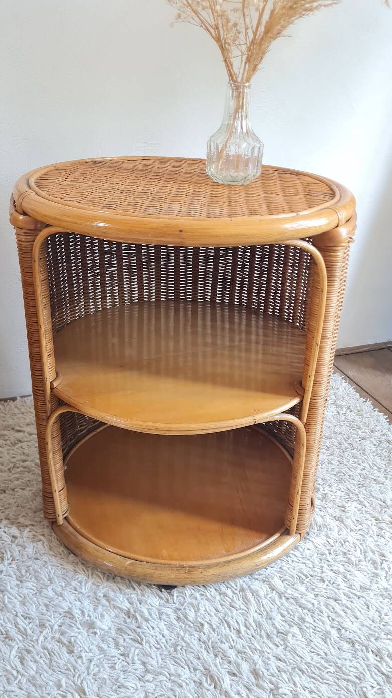 Pair of wicker bedside tables circa the 1970s.