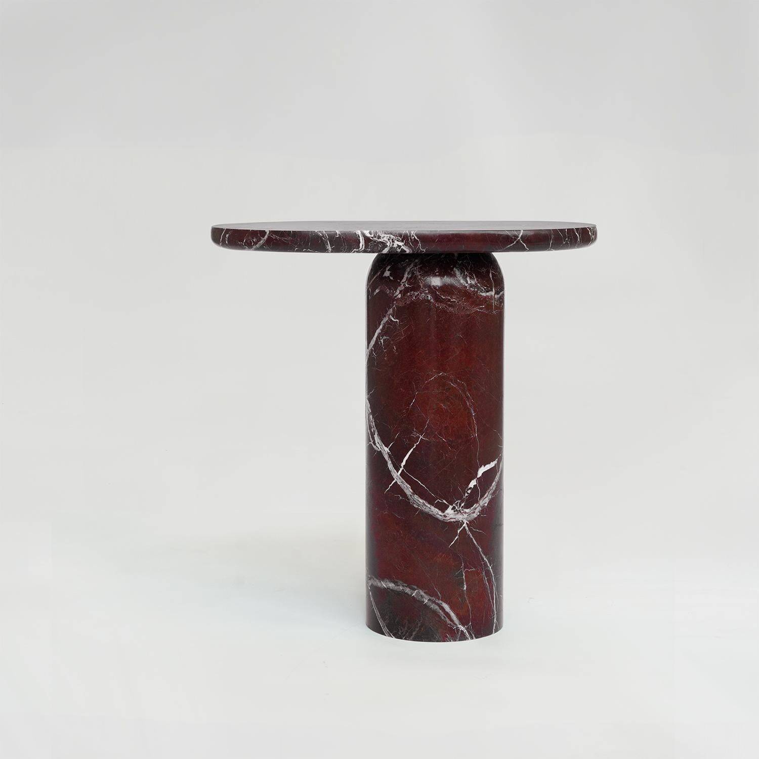 "Bold" side table in Rosso Levanto marble