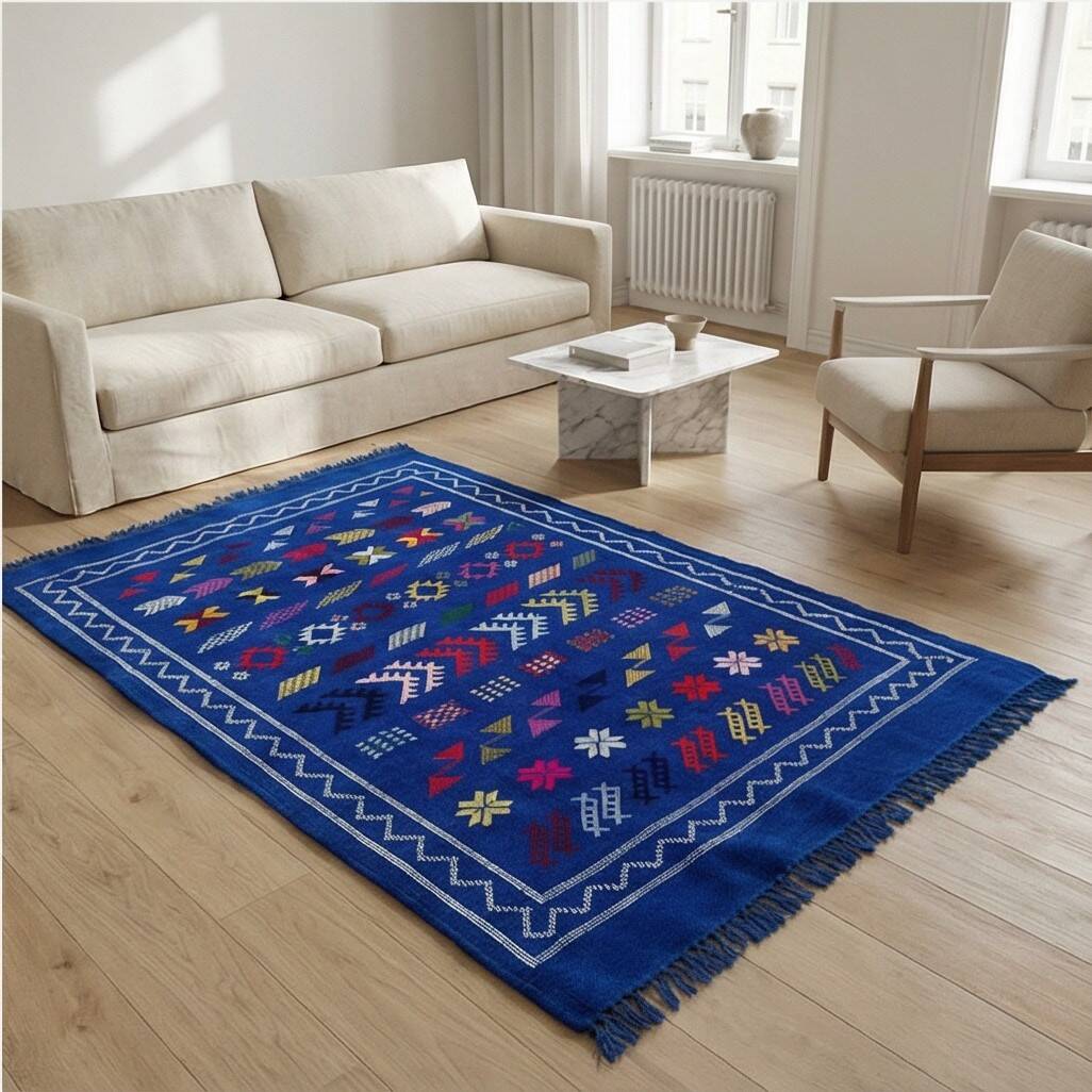 Small Moroccan Sabra rug blue 100x150 cm