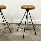 Pair of Industrial Vintage Metal Frame Bar Stools, France 1970s.