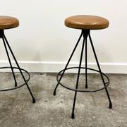 Pair of Industrial Vintage Metal Frame Bar Stools, France 1970s.