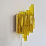 Yellow acrylic and metal wall lamp by Claus Bolby for Cebo Industri, Denmark 1960's