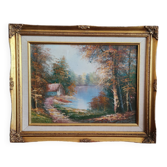 Canvas Painting House by the Lake