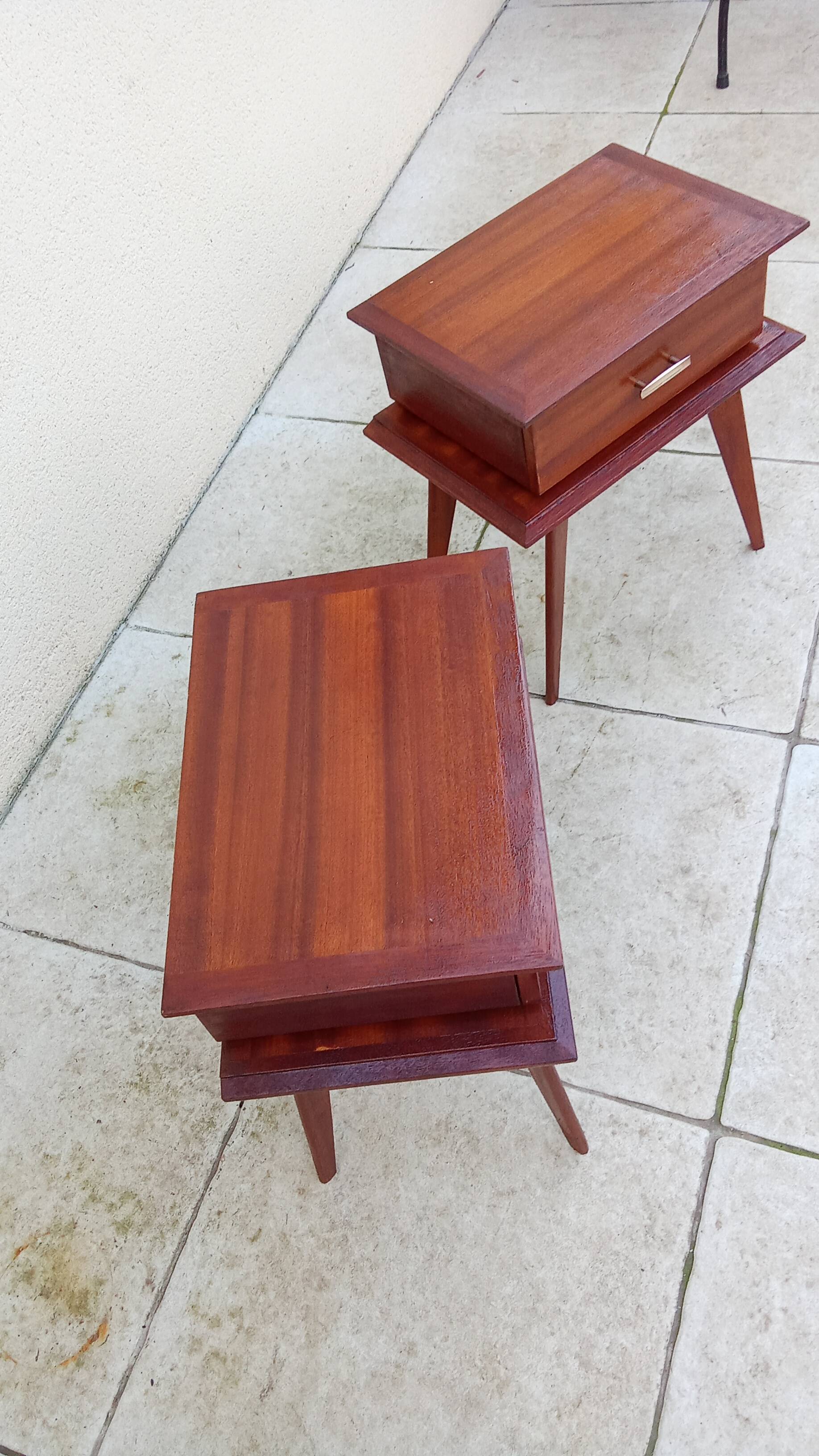 Paire de chevet vintage scandinave pieds compas