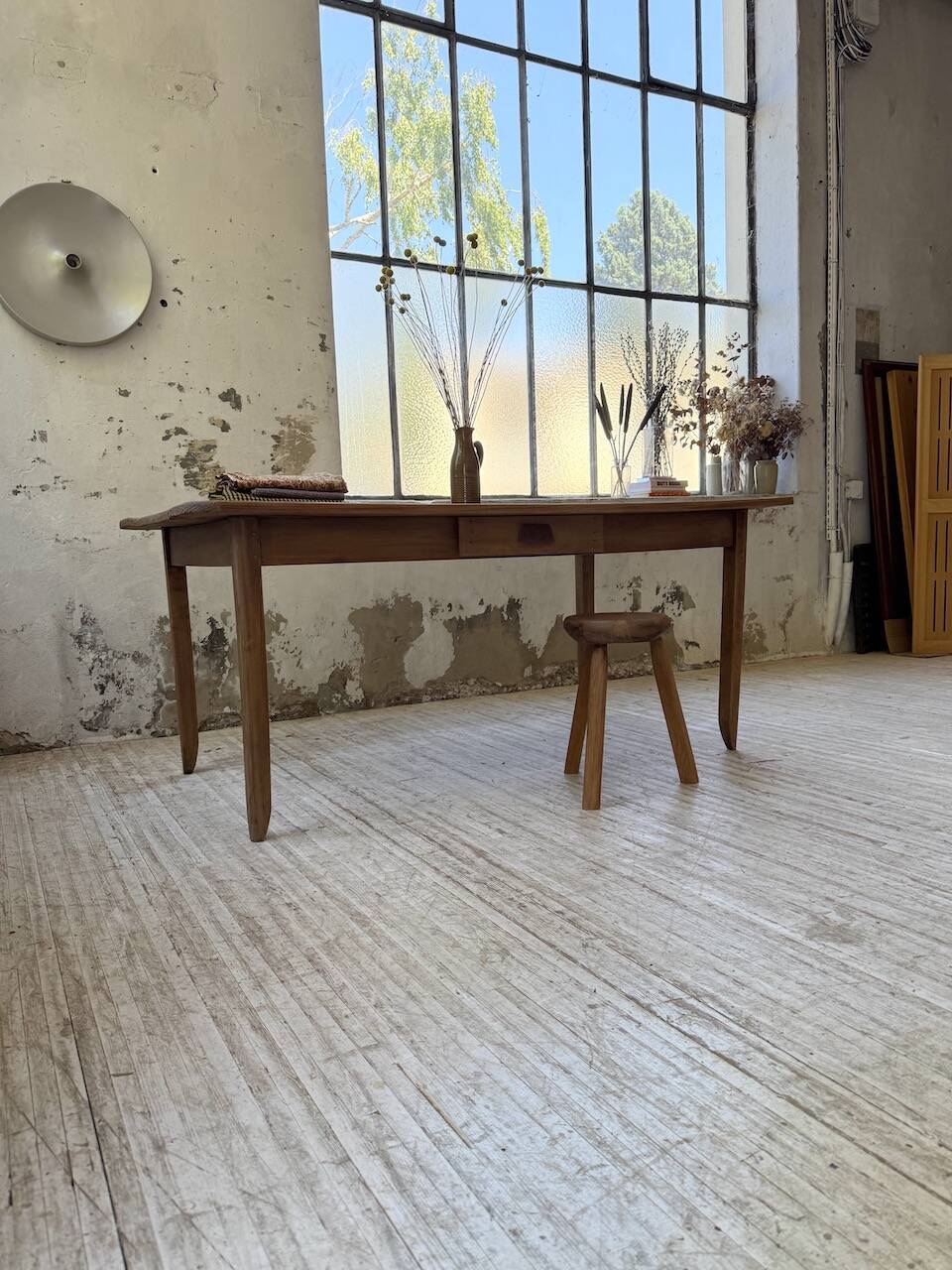 Beech and pine farmhouse table with spindle legs 170 cm