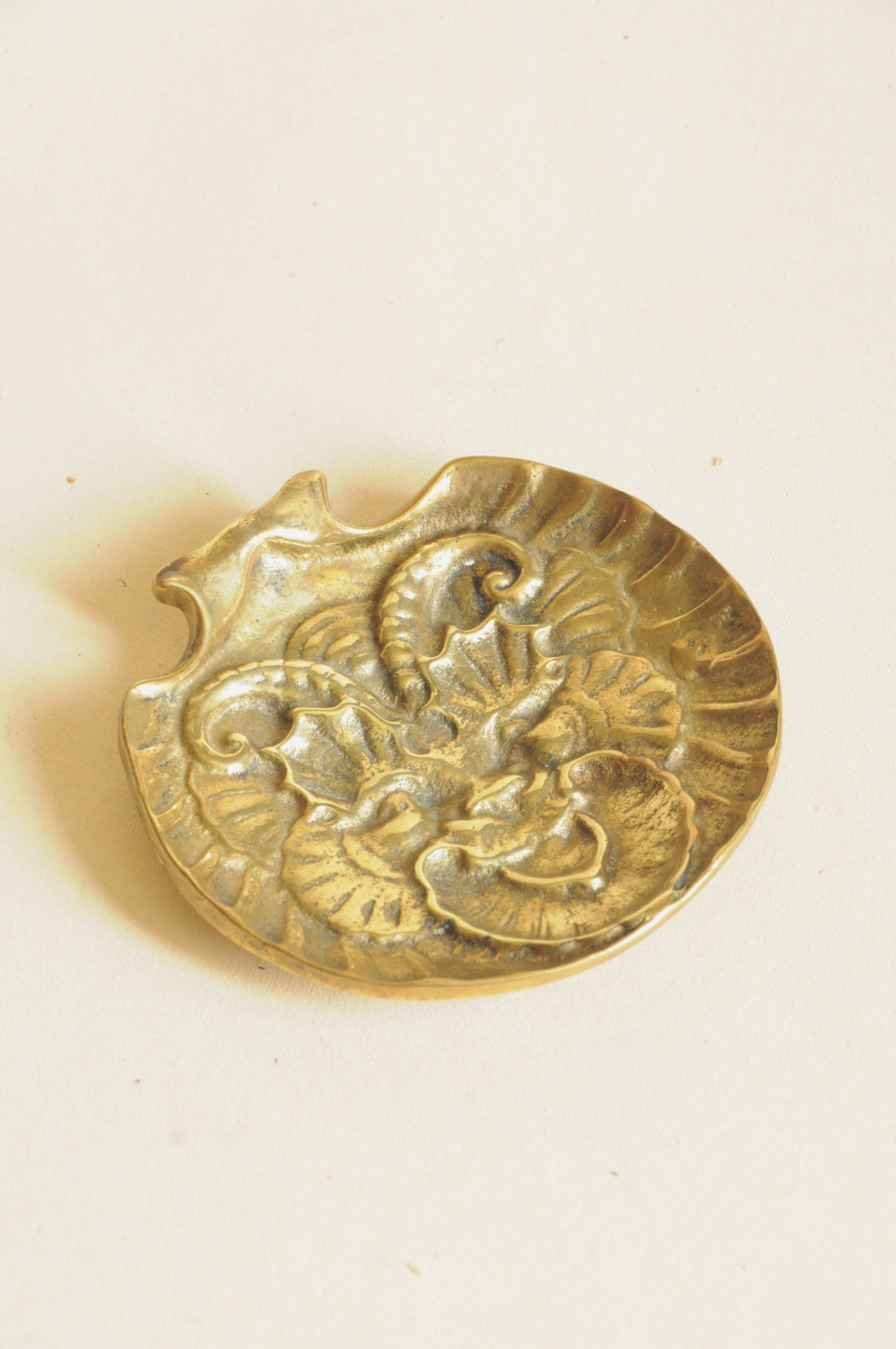 Antique Brass Catchall - Animal Motif and Shell Design