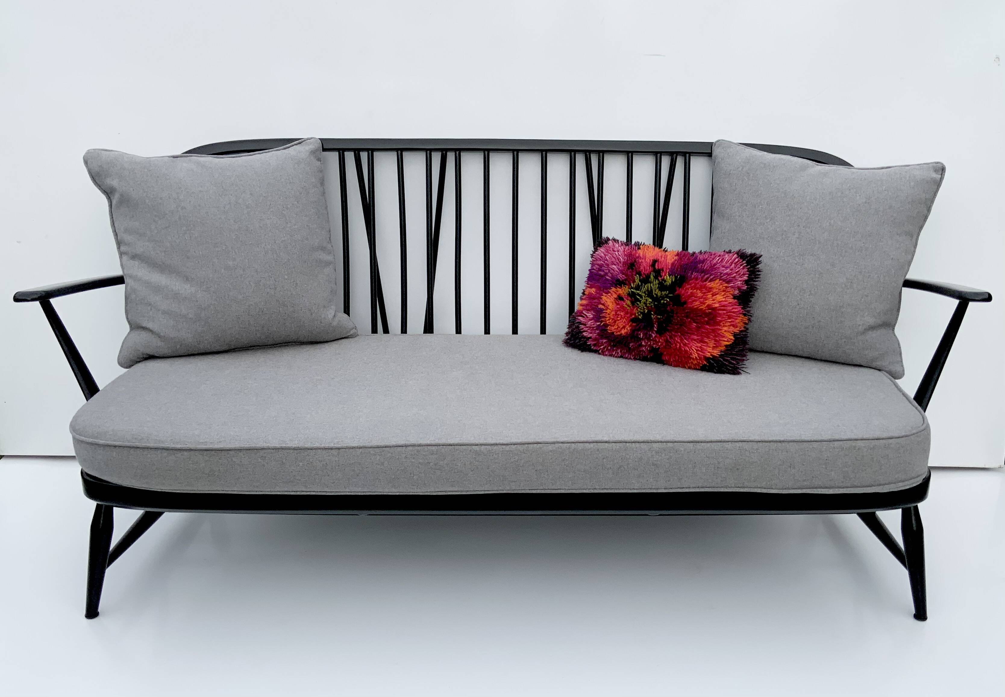 Mid-20th century Ercol Black wood sofa 3 seater