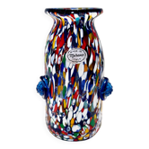 Vase en verre de Murano bleu attribué à Fratelli Toso avec des murrines, Italie