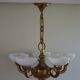 A modern Danish Art Deco chandelier, glass and brass, 1940s.