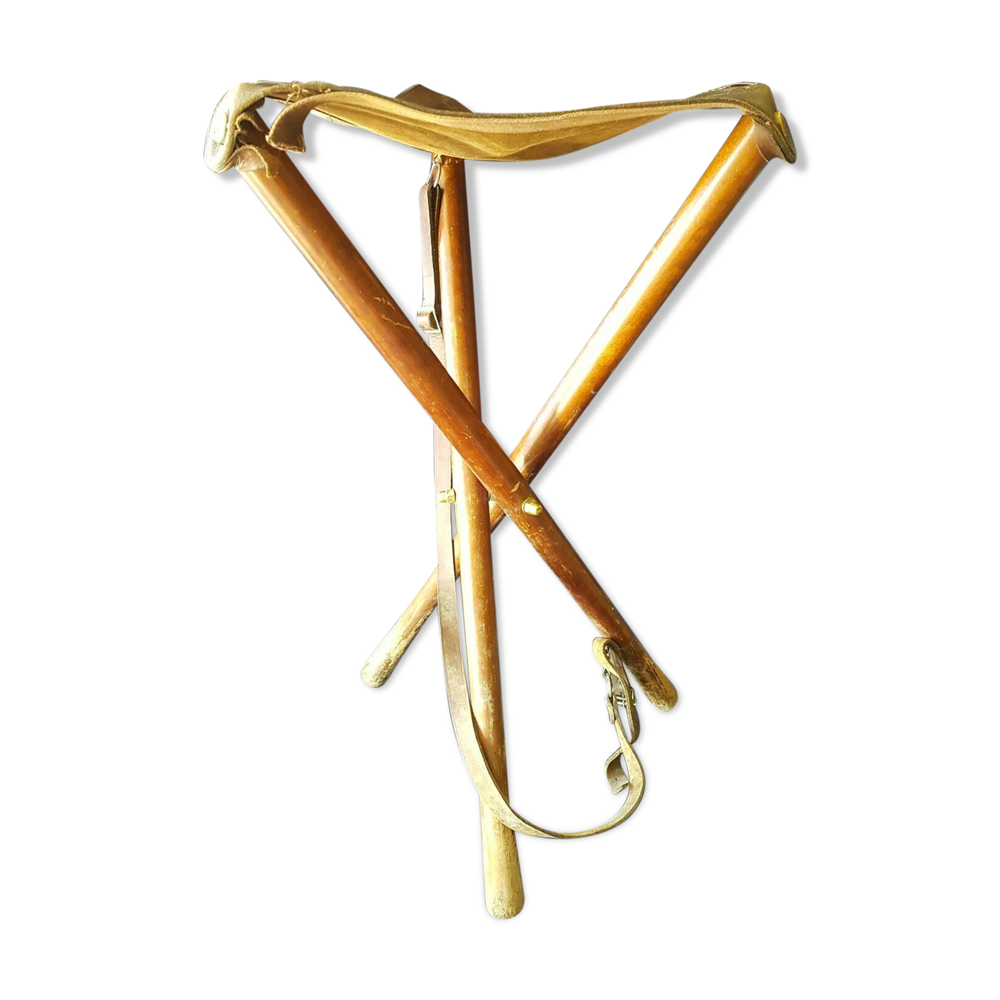 Wooden and leather folding stool